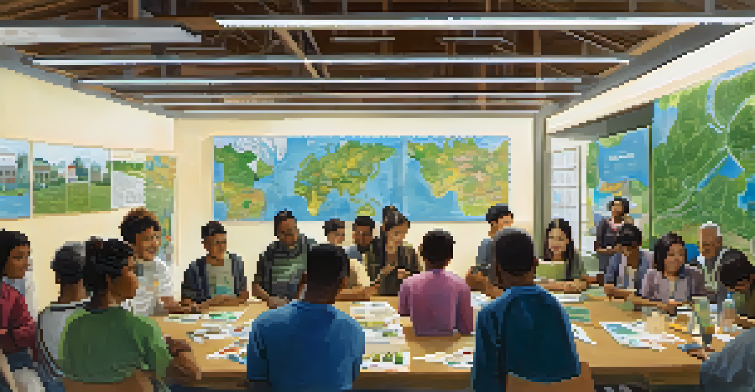 A community workshop discussing strategies to reduce pollution, with charts on display.