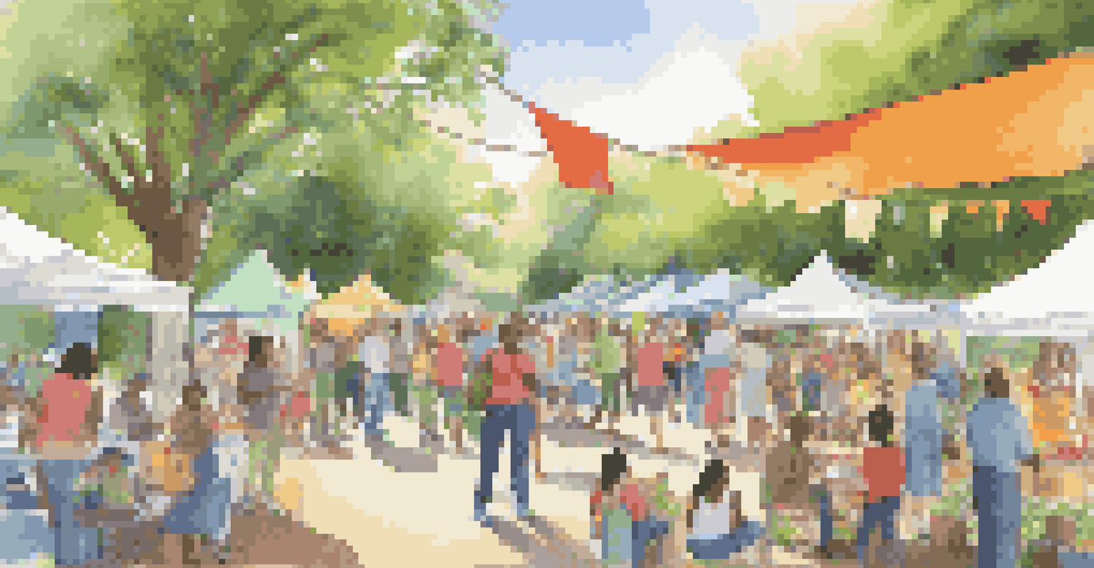A lively outdoor community event with booths sharing health resources, featuring families and individuals engaged in conversations.
