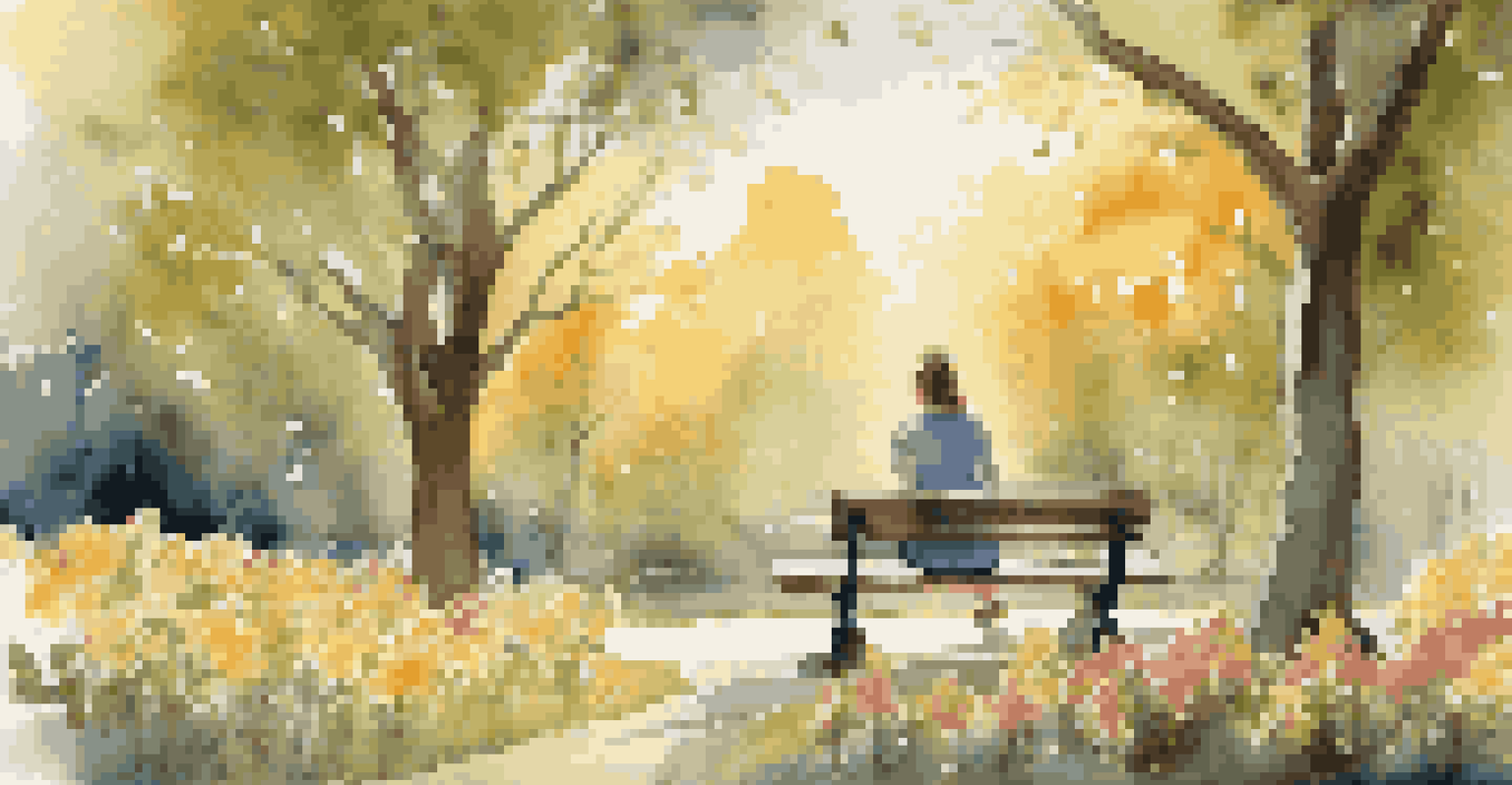A person on a bench in a park, looking at a checklist of goals with a joyful expression, surrounded by flowers.