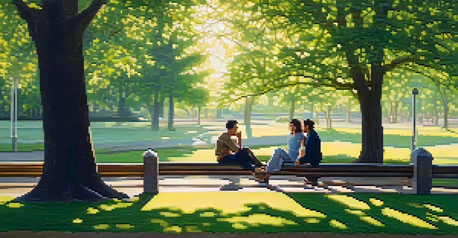 Two people in a park maintaining eye contact while having a deep conversation.