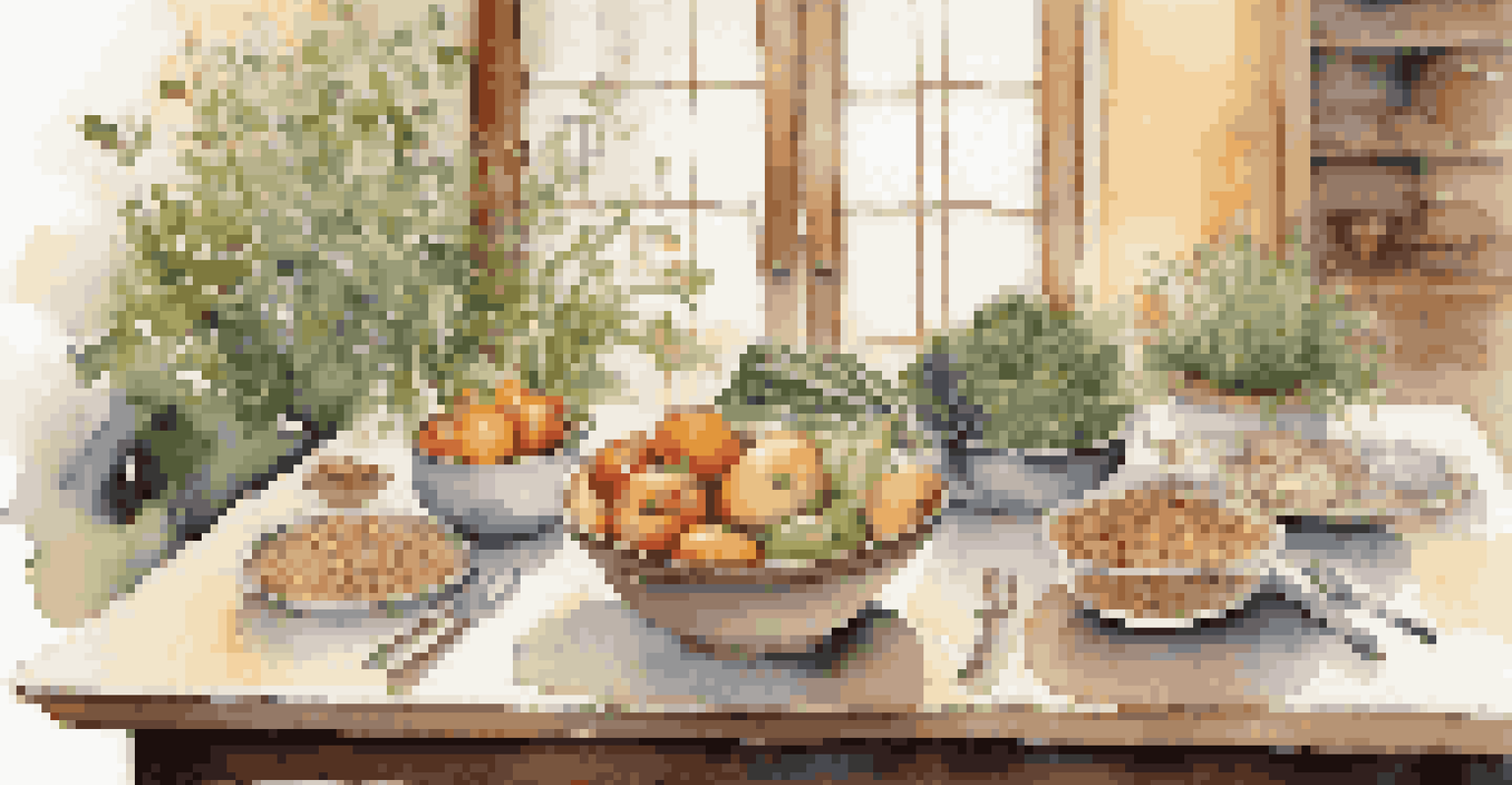 A dining table beautifully set with bowls of whole foods and candlelight, promoting a mindful eating atmosphere.