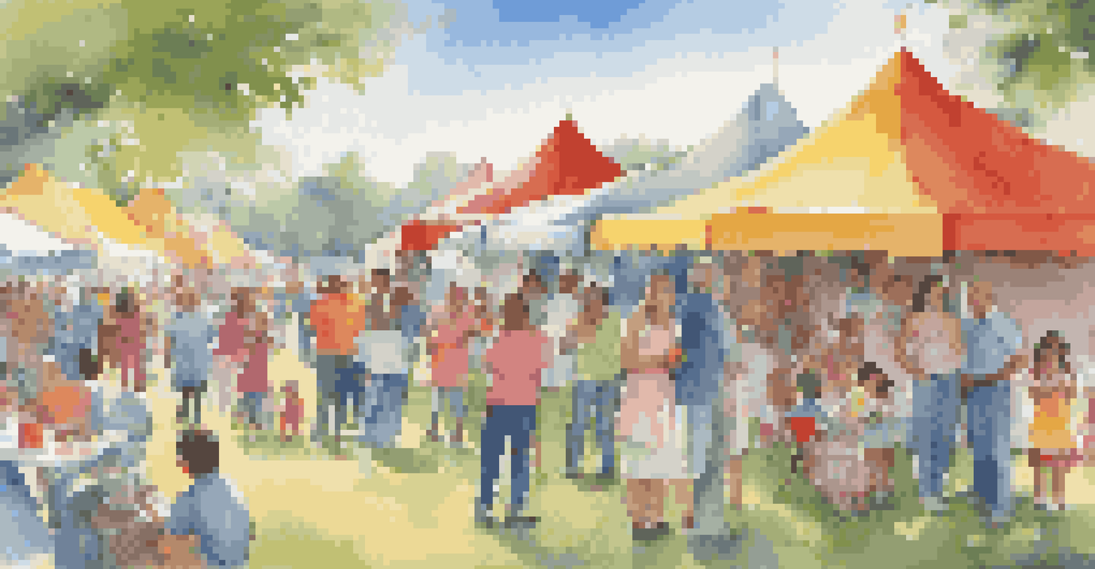 A vibrant outdoor community event promoting vaccinations, with families engaging in activities and healthcare professionals sharing information.