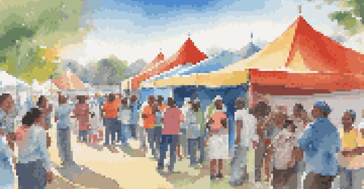 A community vaccination event outdoors, featuring families and children receiving vaccines from healthcare workers.
