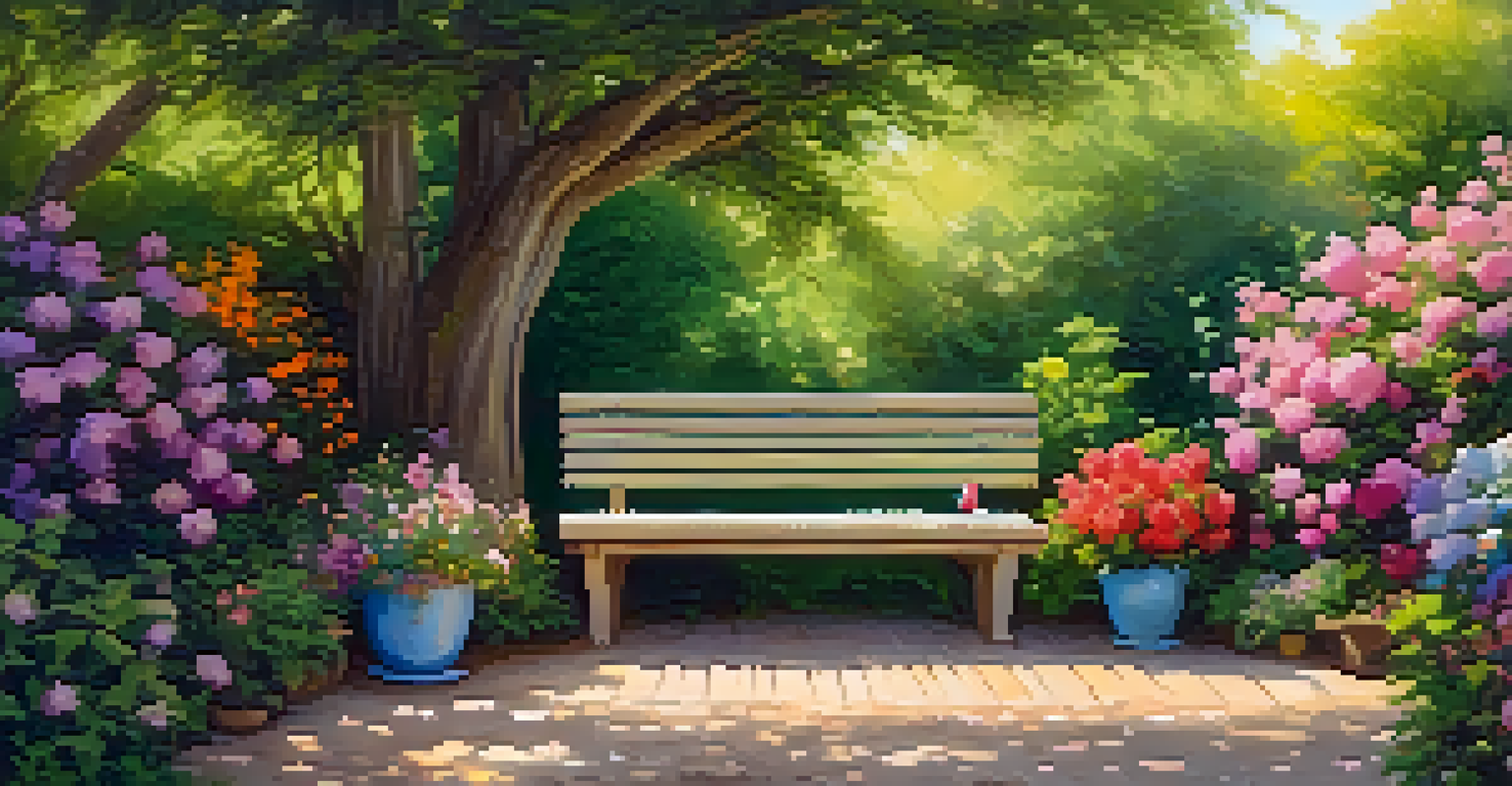 A person sitting on a wooden bench in a vibrant garden filled with blooming flowers, looking peaceful and relaxed.