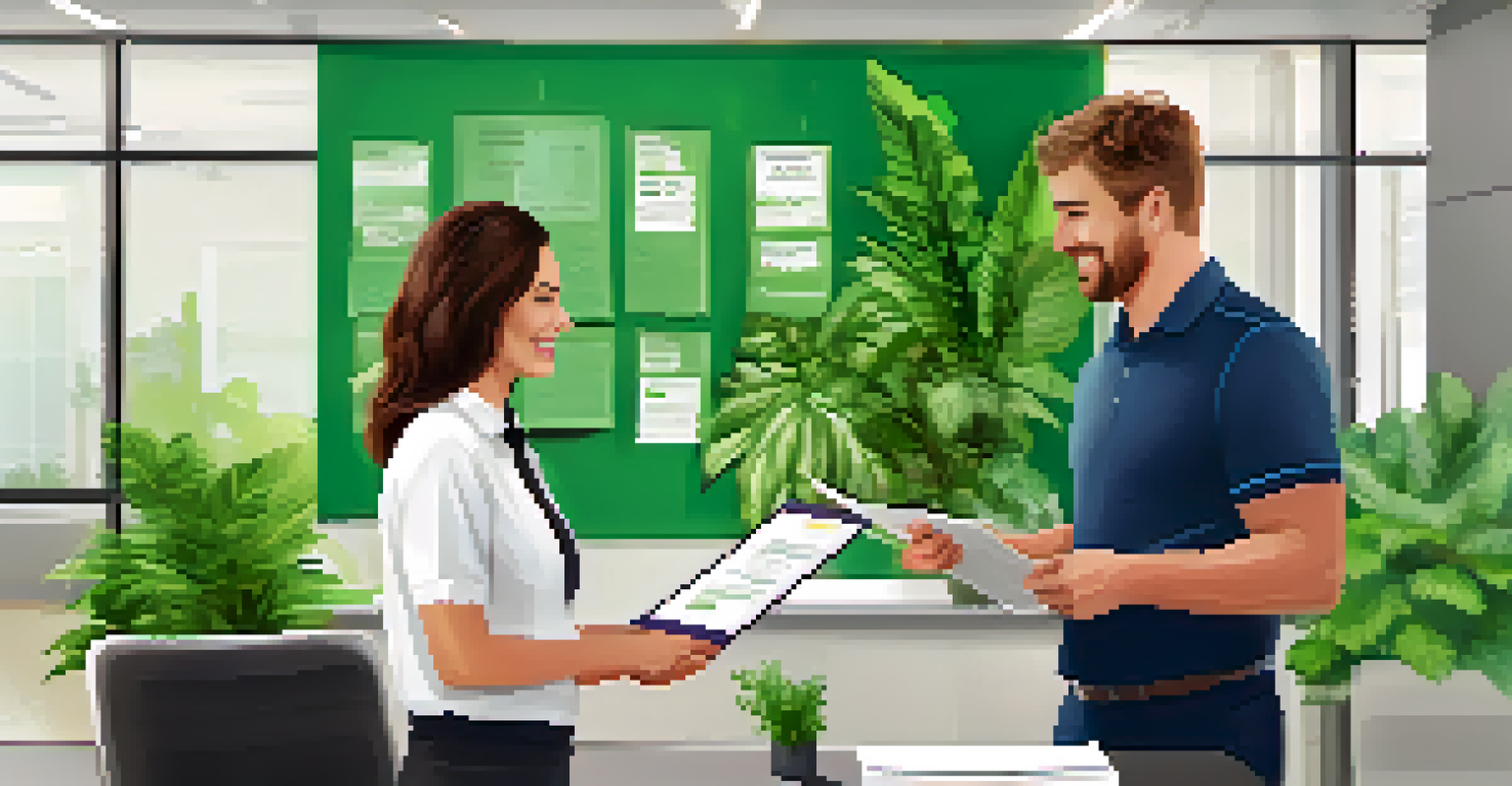 A manager presenting a recognition certificate to an employee in a modern office, with smiling faces and a motivating environment.