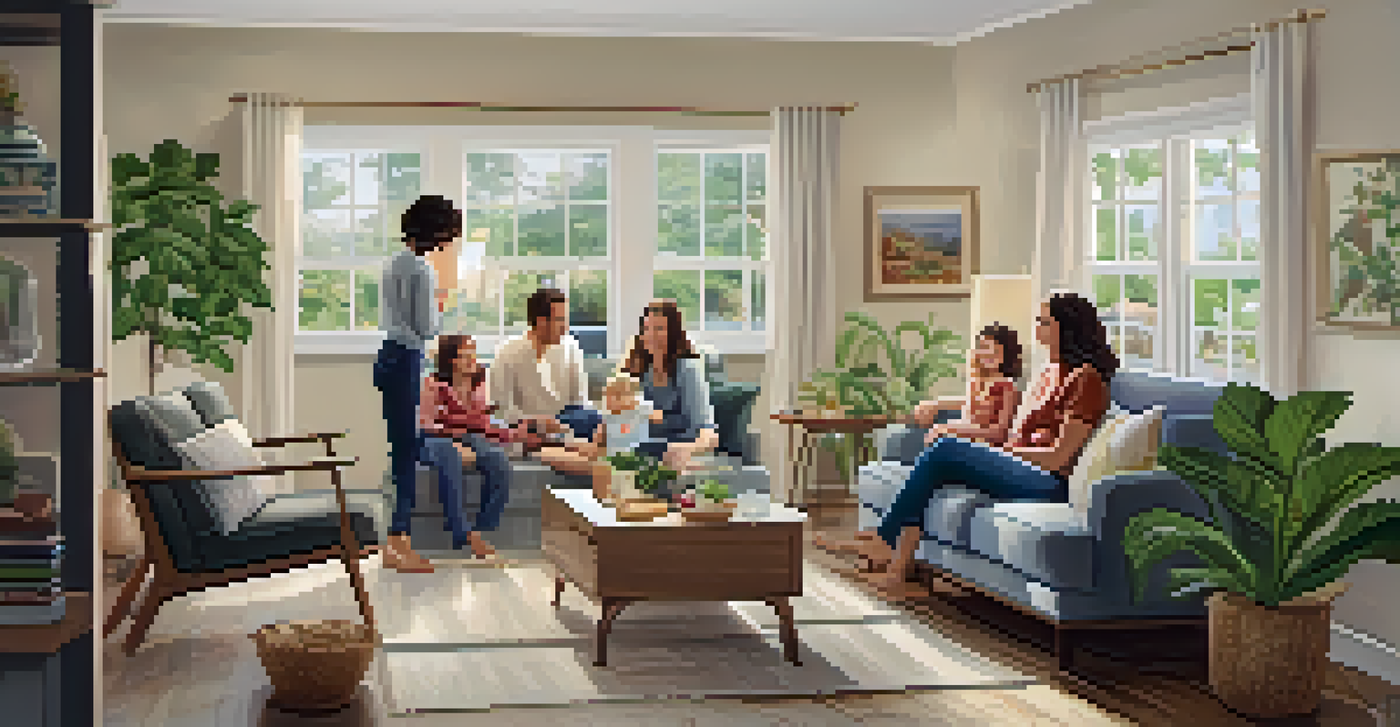 A warm living room where a family is gathered around a table sharing stories and enjoying each other's company.