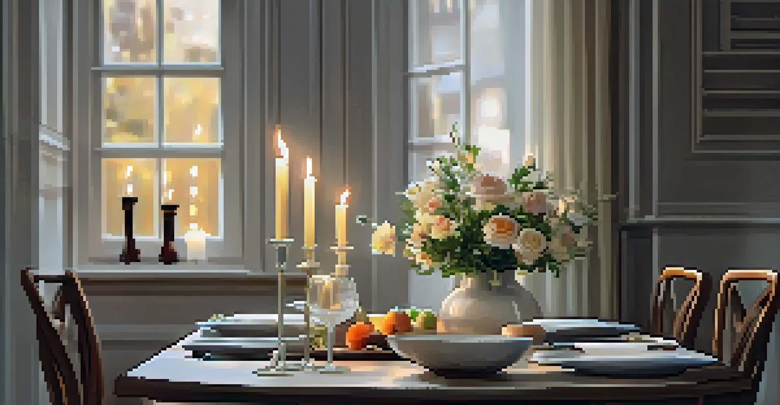 A cozy dining environment with candlelight and a simple table setting, creating a warm and inviting atmosphere.