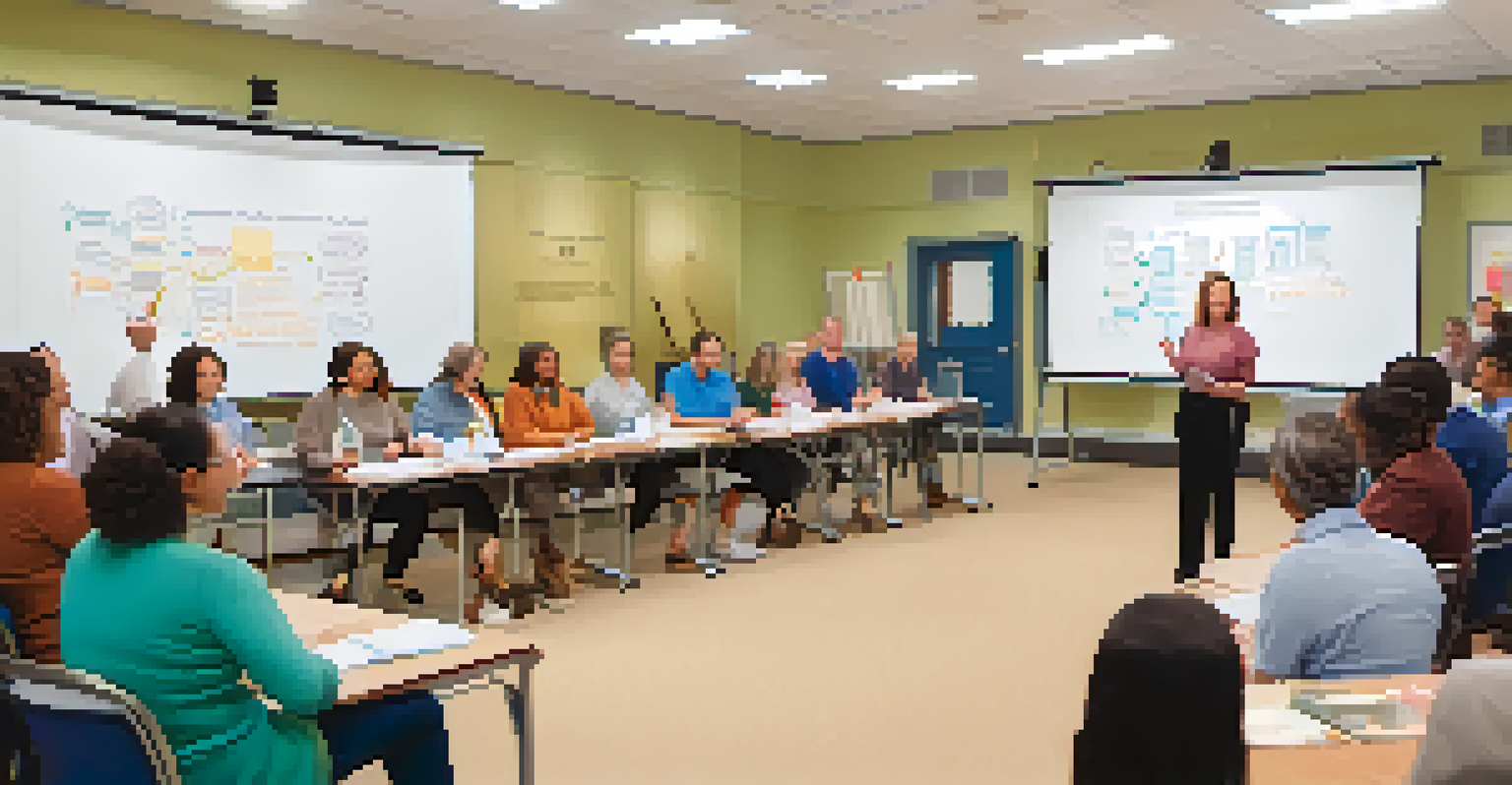 A patient advocate leading an educational workshop about chronic pain management, with participants taking notes and engaging.