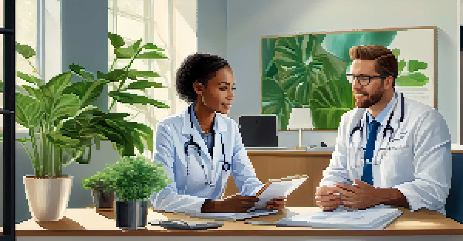 A healthcare professional engaging with a patient in a supportive office environment, promoting a sense of care and understanding.