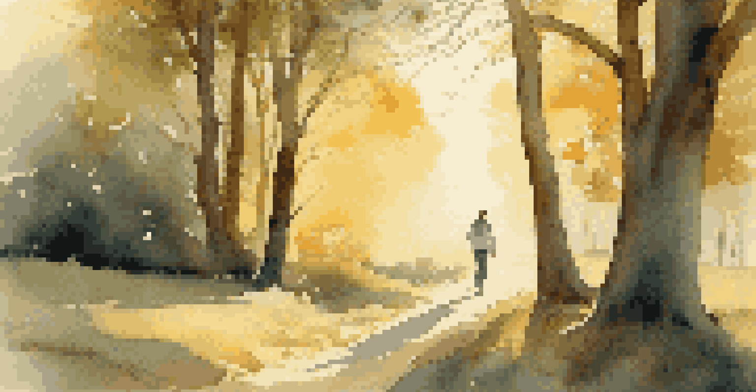 A person walking in nature at sunrise, representing the benefits of natural light exposure for sleep health.