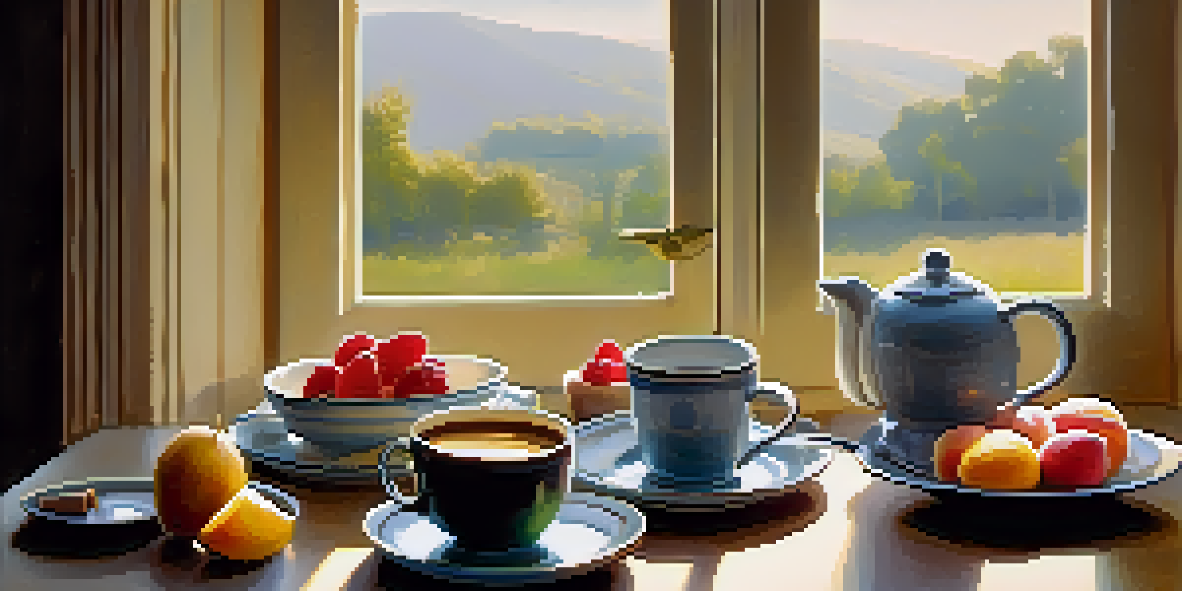 A cozy breakfast table by a window with coffee, fruit, and an open gratitude journal.