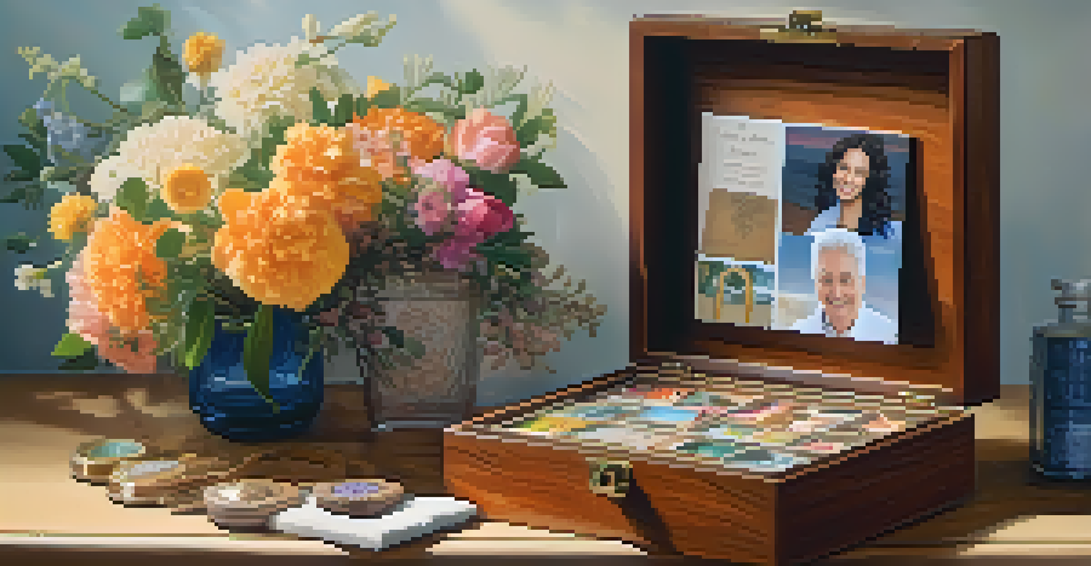 A memory box filled with photographs and tokens, symbolizing the celebration of memories and loved ones.