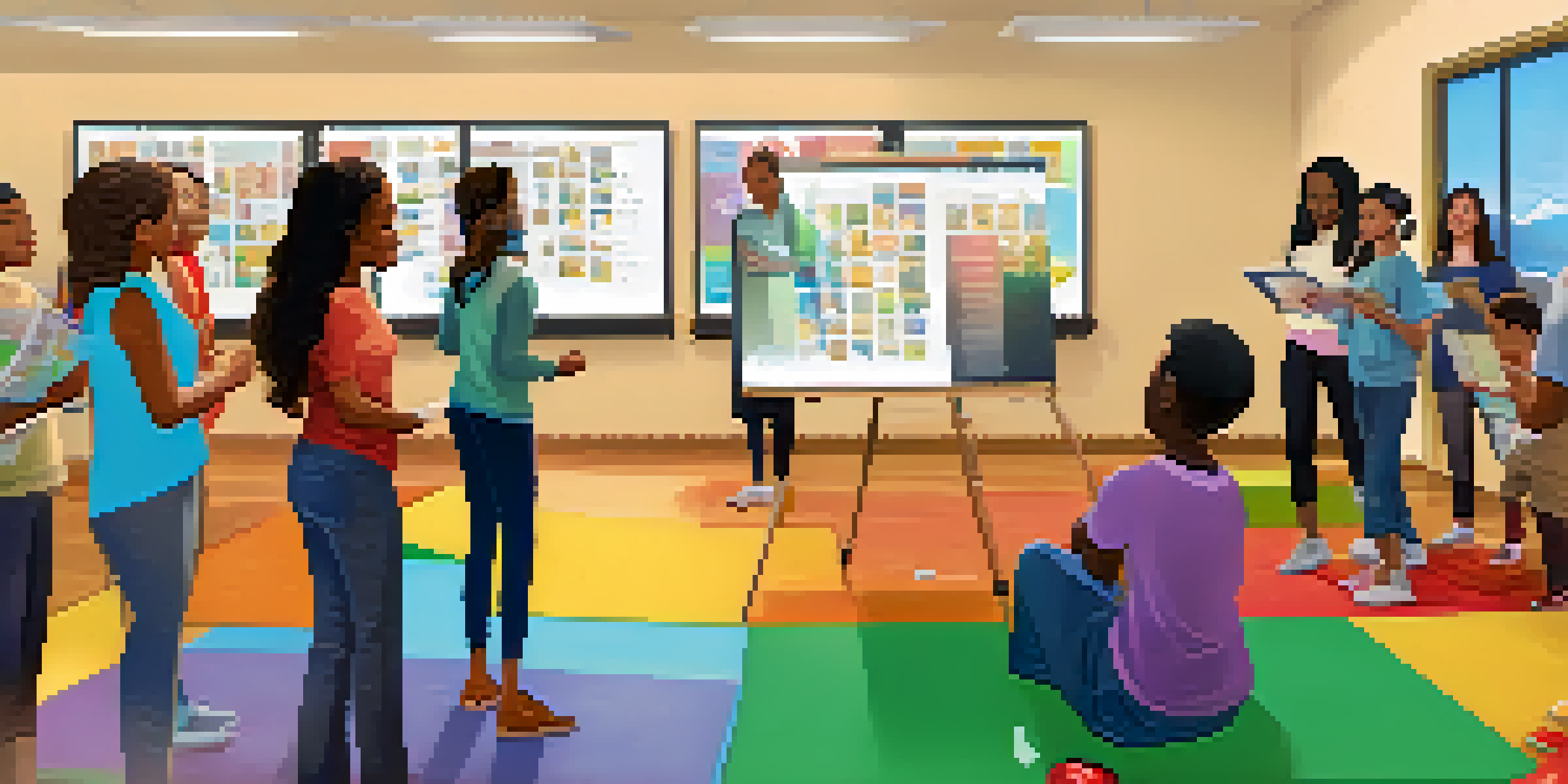 A diverse group of individuals participating in a health literacy workshop in a bright community center.