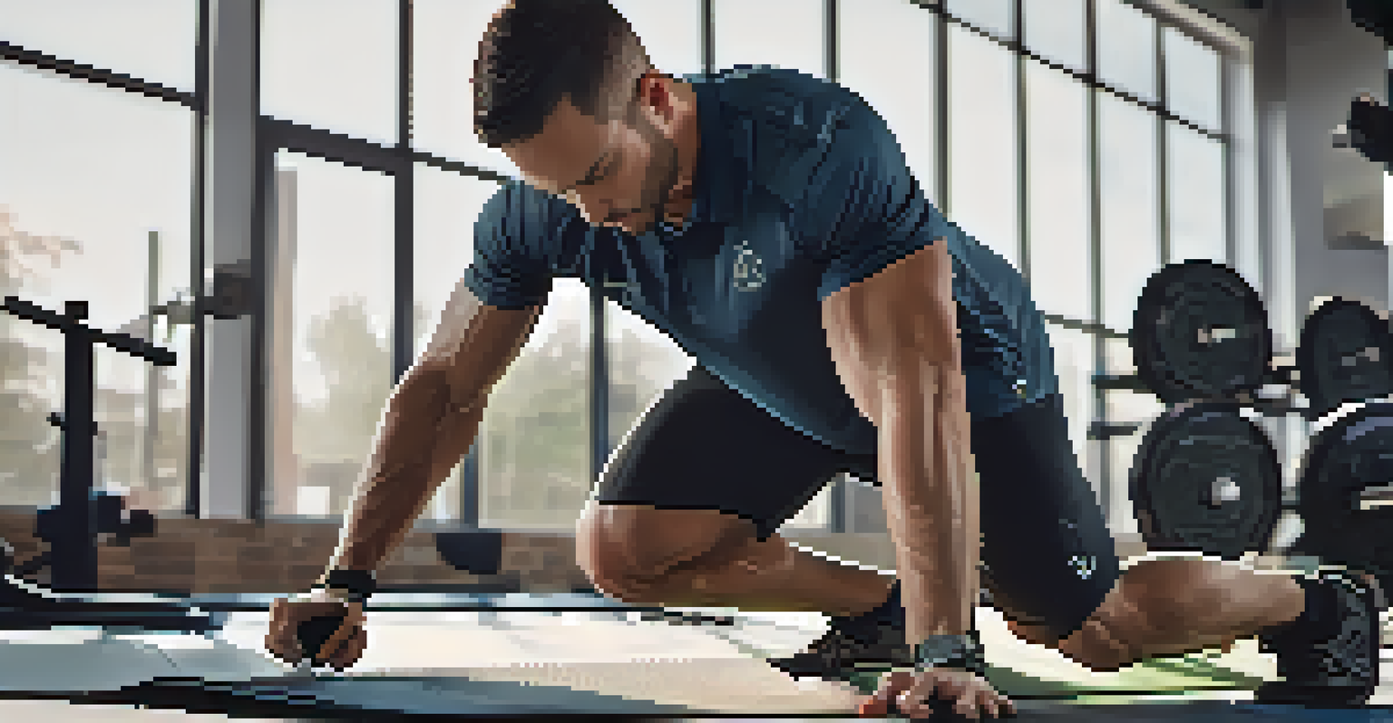 A strength and conditioning coach assessing an athlete's physical condition in a training facility.