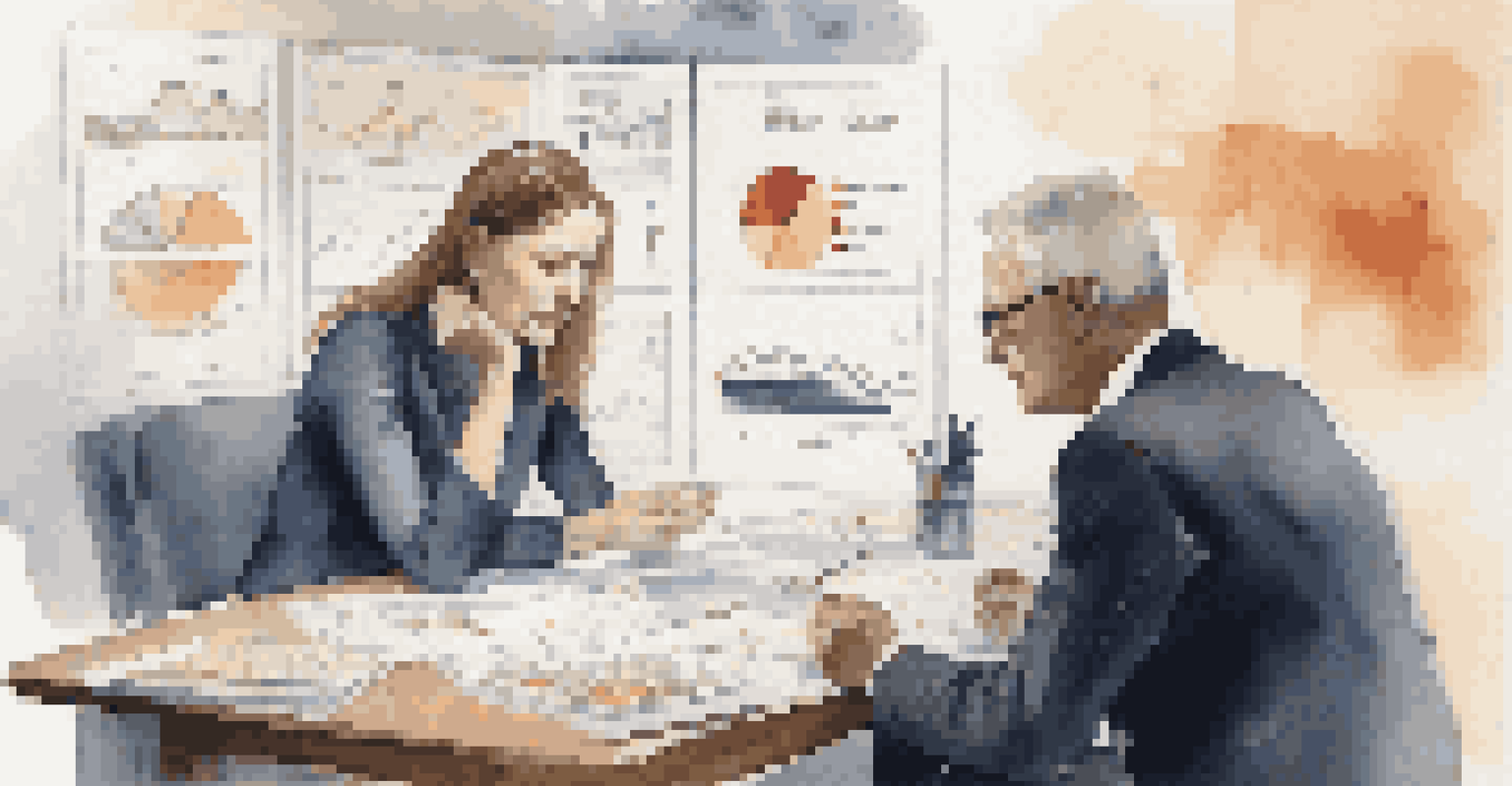 A person and a financial advisor sitting at a table with charts and graphs, discussing a financial plan in a calm atmosphere.
