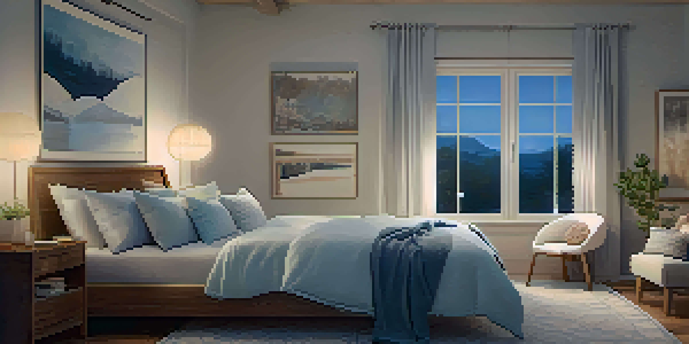 A cozy bedroom with a family reading together, soft lighting, and calming colors.