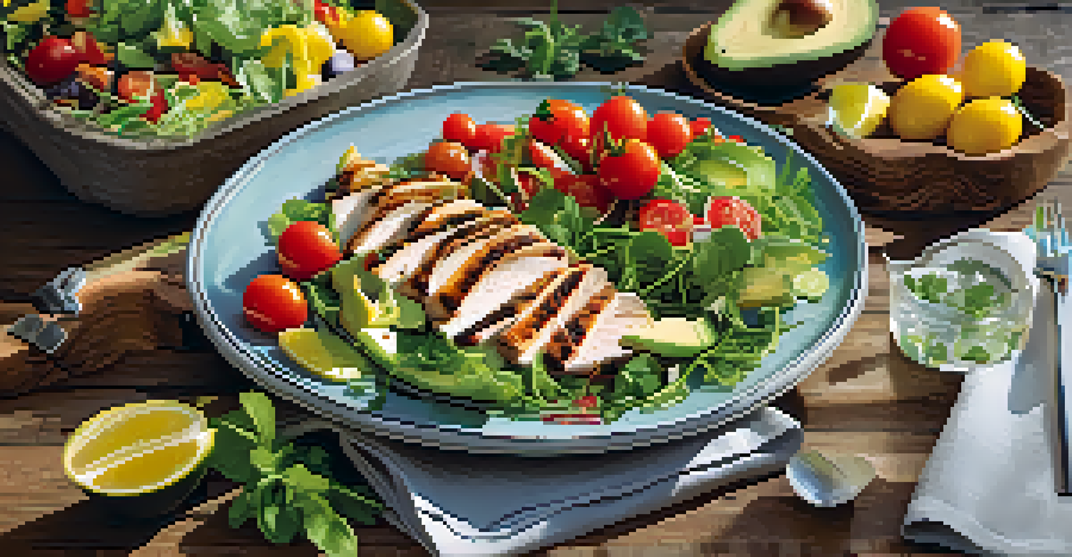 A colorful and healthy travel meal featuring a salad and a glass of infused water on a wooden table.