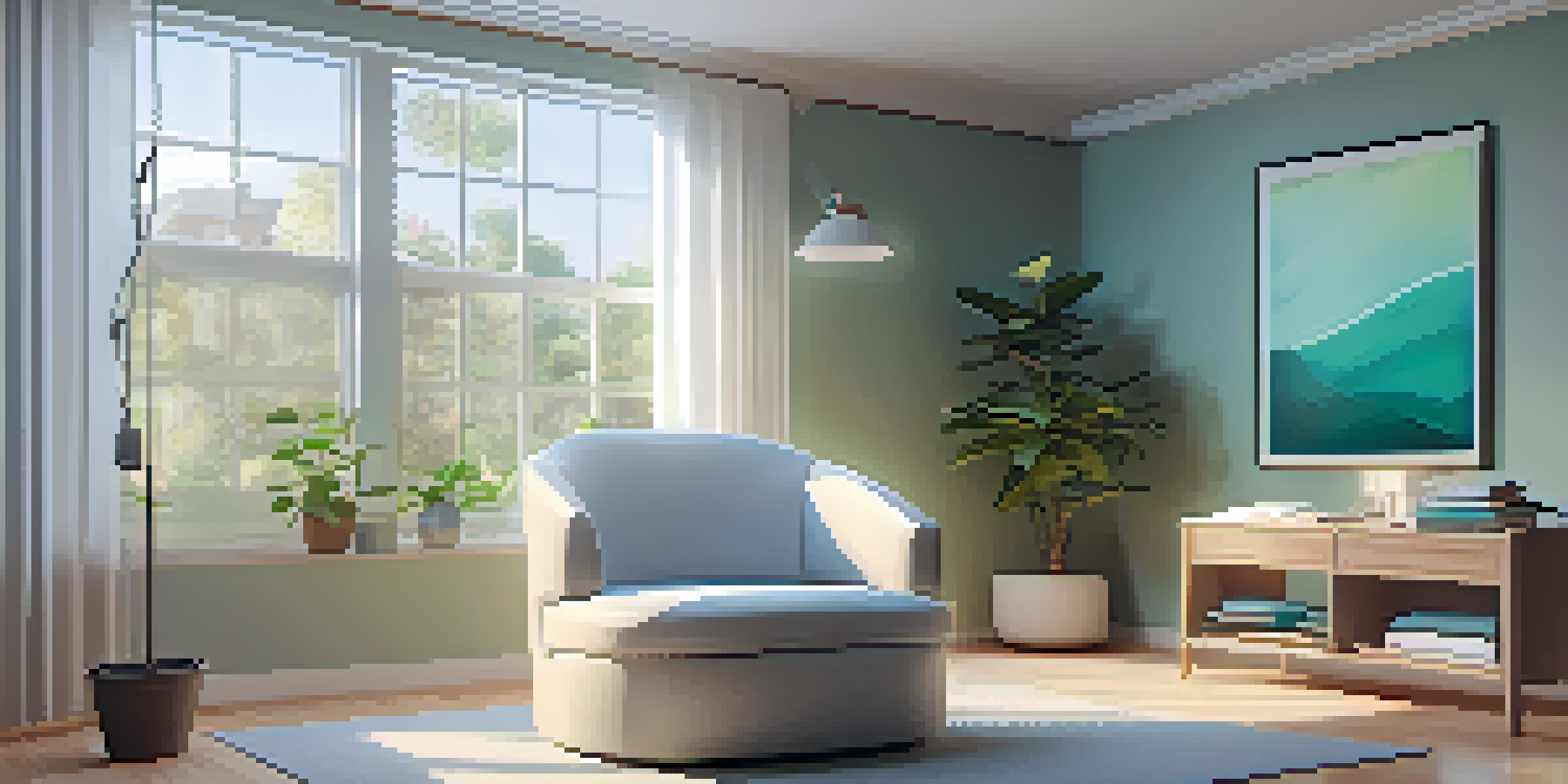 A peaceful therapy room with a reclining chair and biofeedback sensors, bathed in soft natural light.