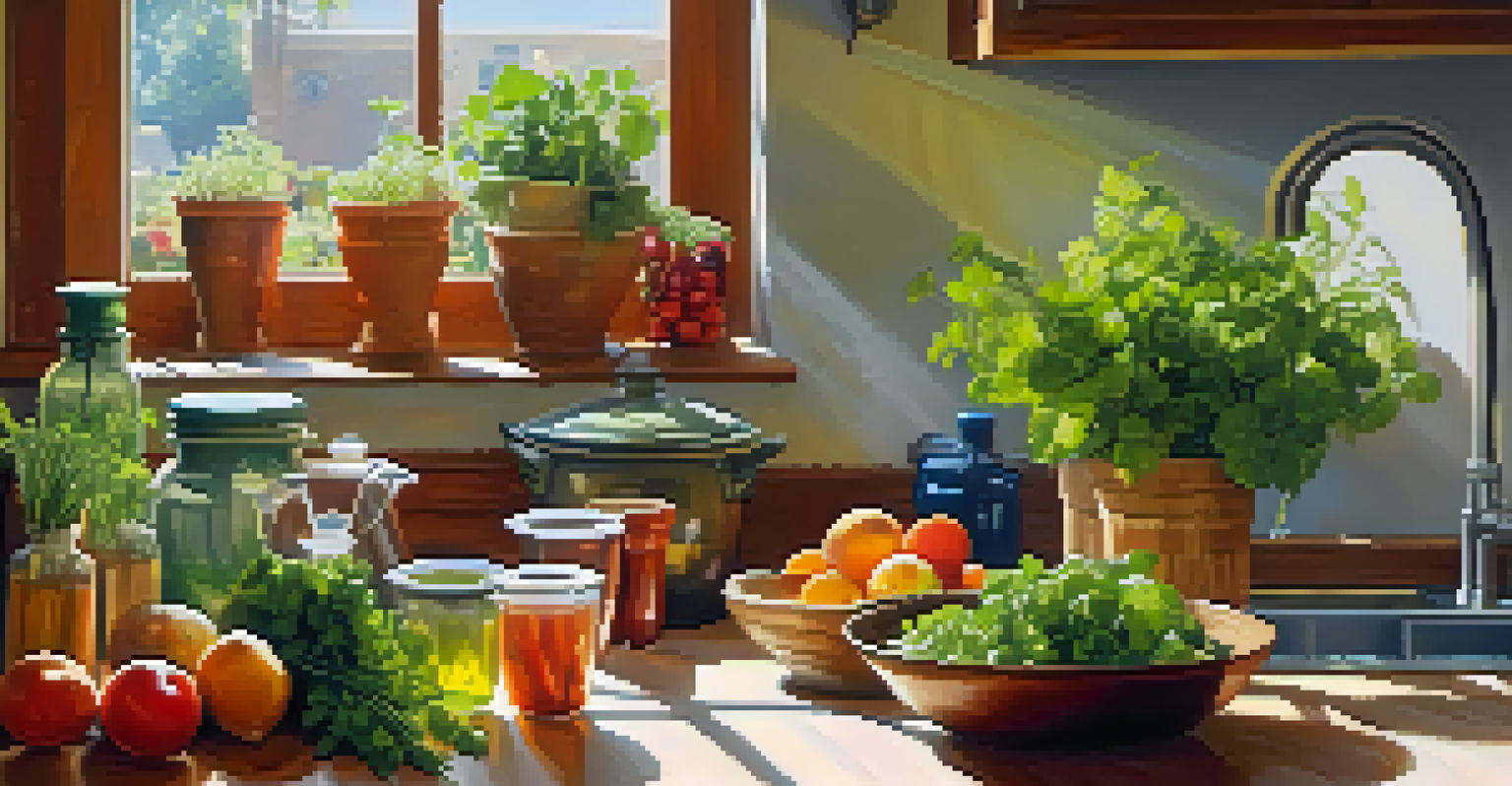 A person preparing a fresh salad in a sunlit kitchen filled with colorful vegetables.