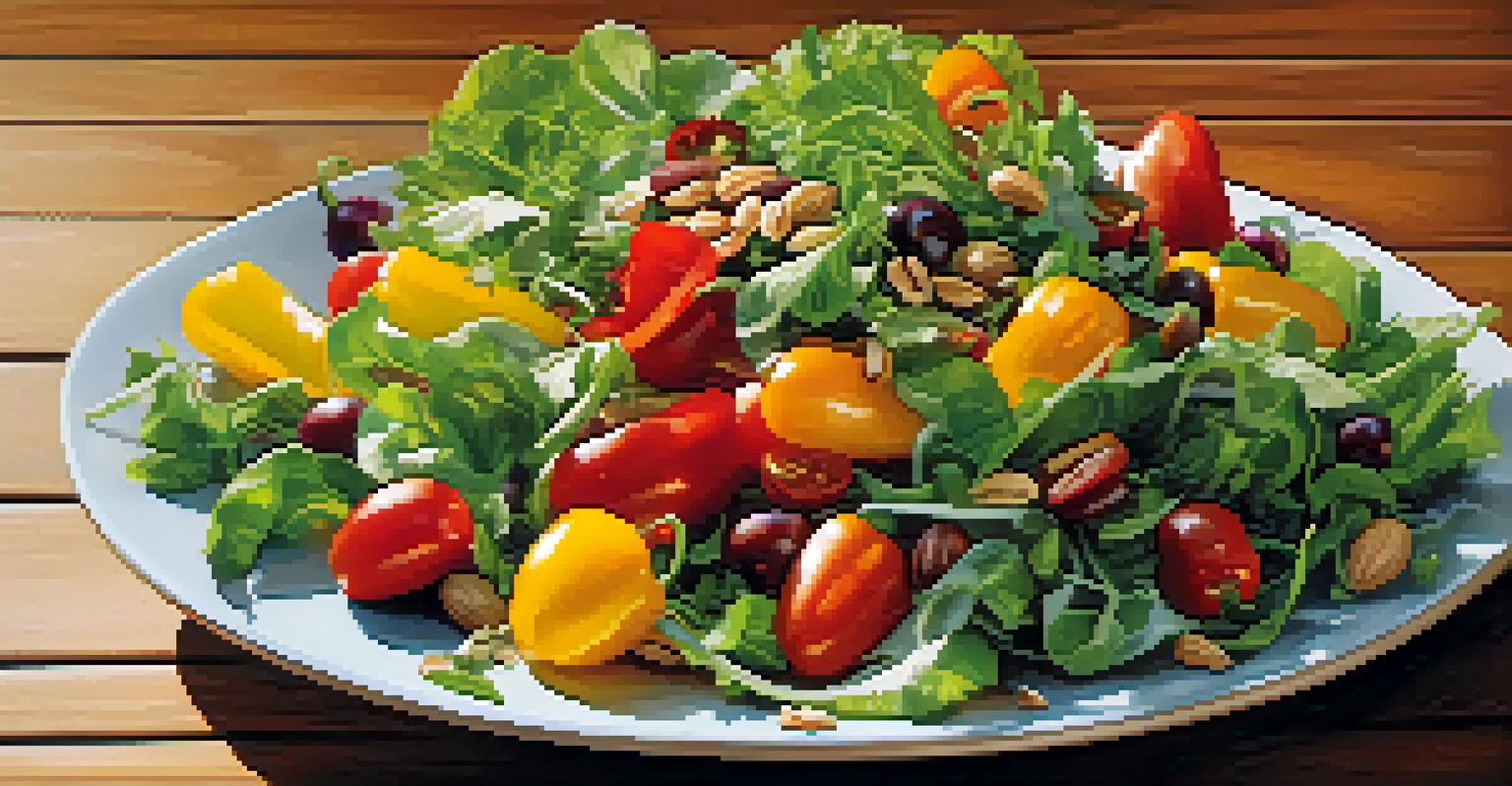 A vibrant salad bowl filled with mixed greens and colorful vegetables.