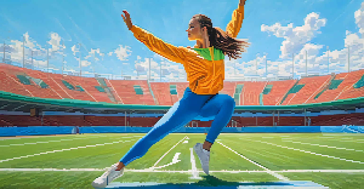 An athlete doing dynamic stretches on a sunny sports field, emphasizing warm-up routines.