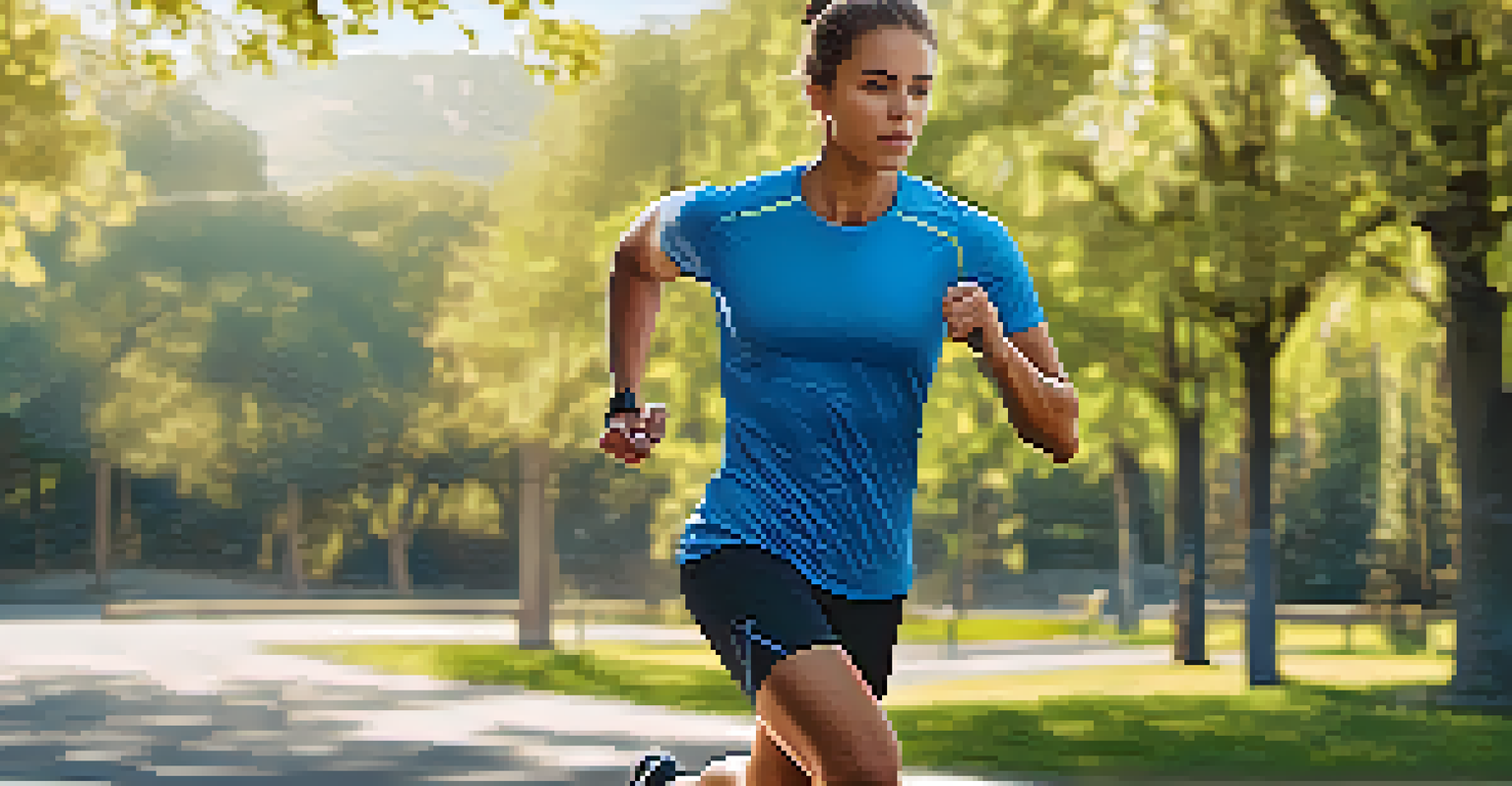 An athlete in smart clothing exercising in a park, with visible sensors on their outfit, showcasing a scenic outdoor environment.