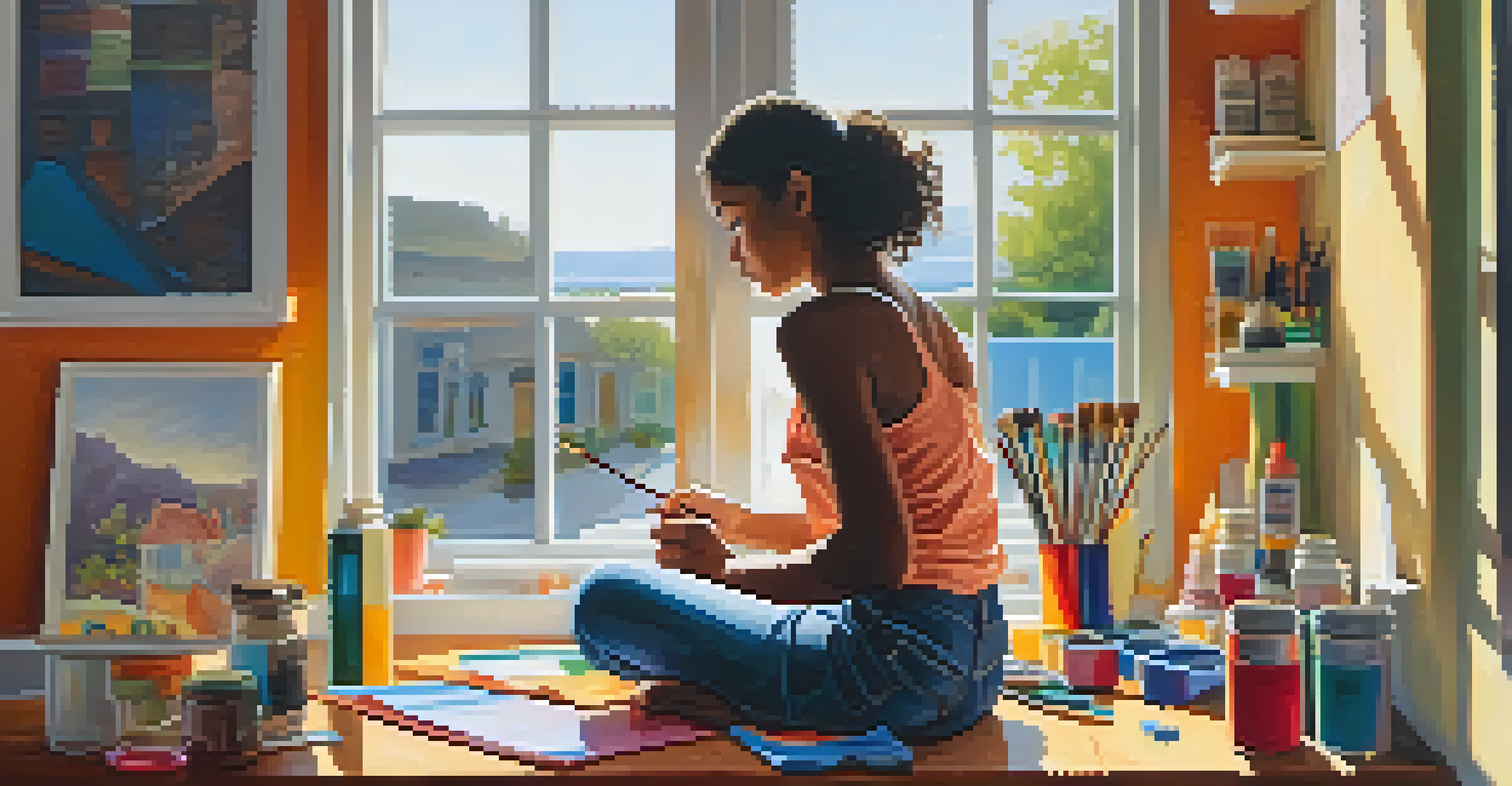 An individual painting in a bright room filled with art supplies, showcasing creativity as a replacement for screen time.