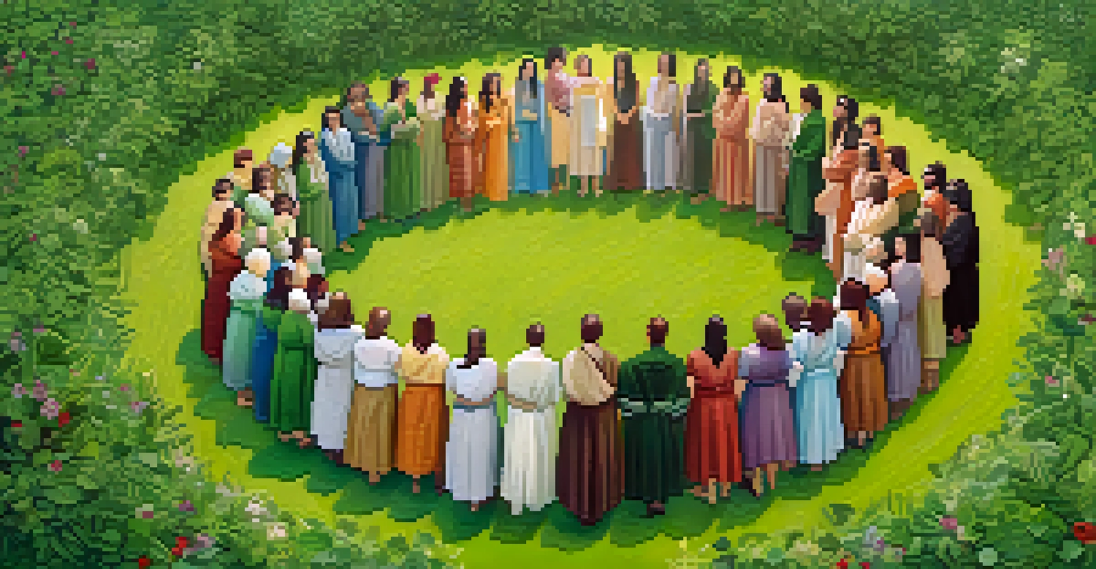 A circle of diverse friends holding hands with a green protective layer around them, symbolizing herd immunity.