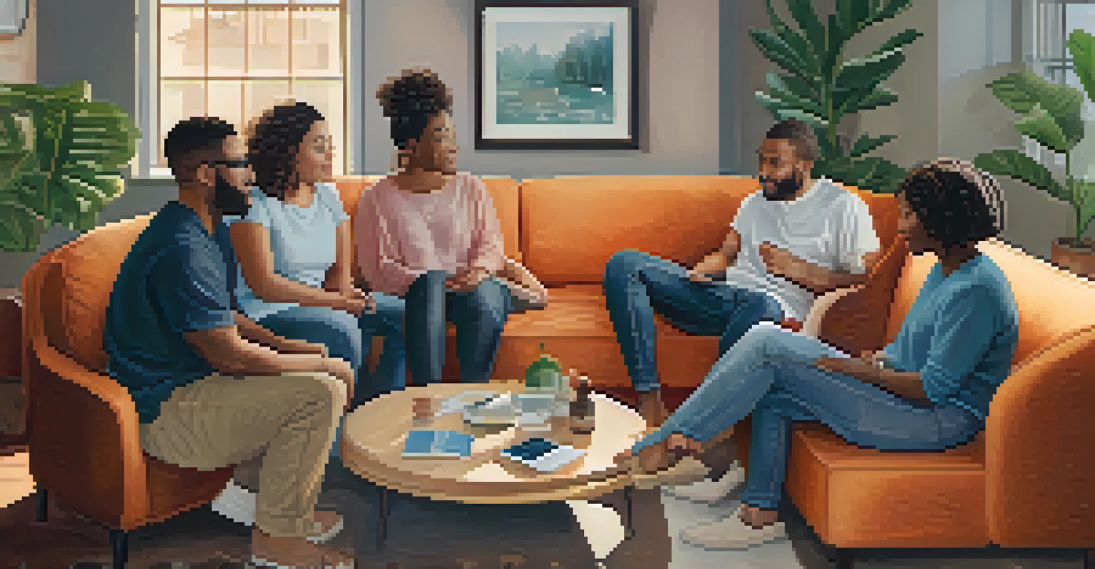 A diverse group of people in a supportive circle, sharing and listening to each other.