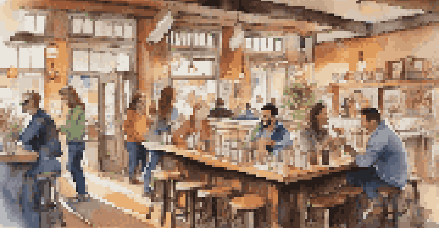 A cozy coffee shop with friends gathered at a table, enjoying drinks and sharing laughter in a warm, inviting atmosphere.