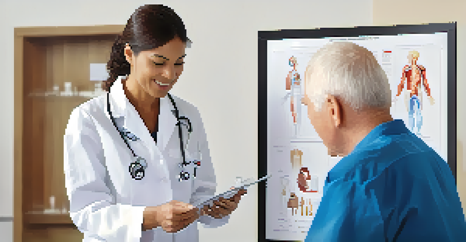 A healthcare professional using visual aids to explain health concepts to a patient, emphasizing clear communication and engagement.