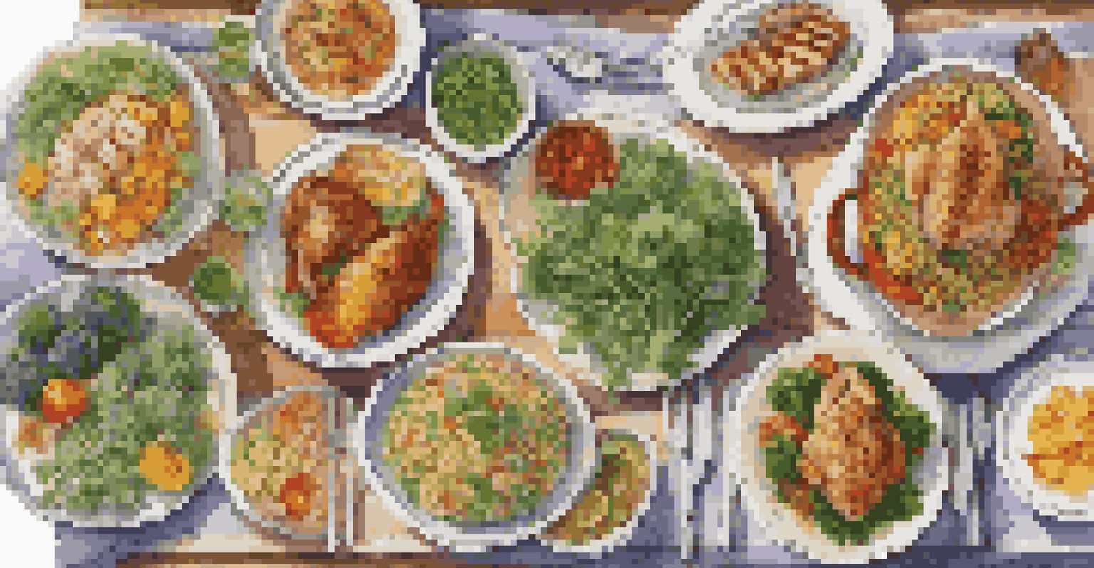 An overhead view of a table set with colorful, healthy dishes including steamed vegetables and a quinoa salad, creating an inviting dining atmosphere.