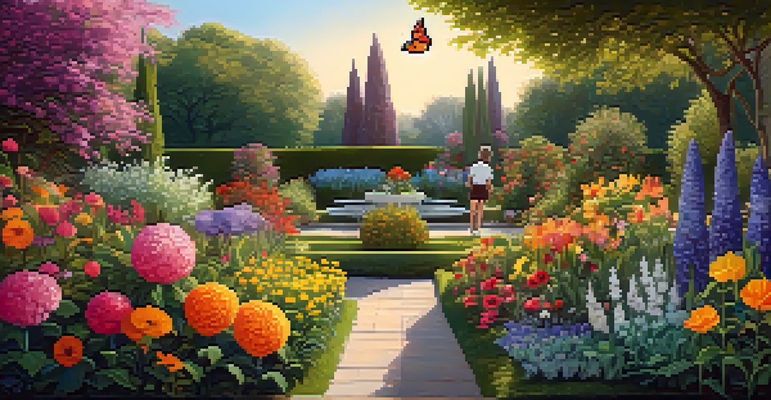 A person tending to a colorful garden filled with blooming flowers, symbolizing emotional management and well-being.