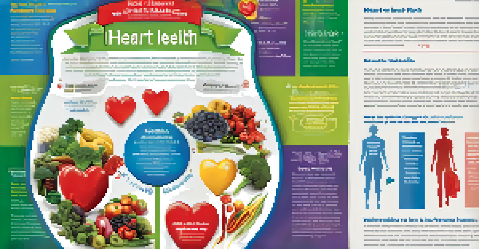 An educational poster in a community health center illustrating heart health with vibrant colors, easy-to-read fonts, and illustrations.