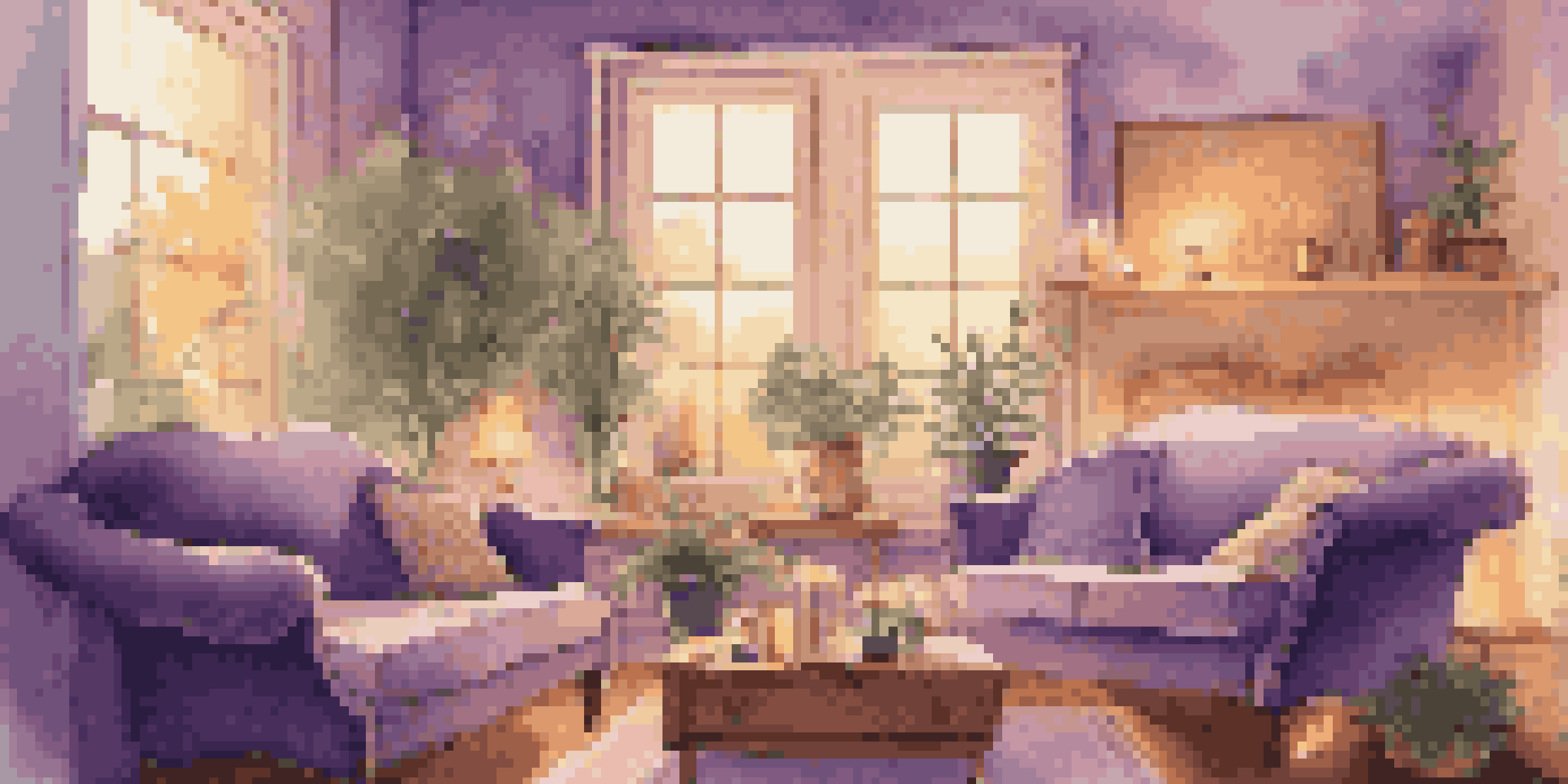 A couple relaxing in a cozy living room filled with warm lighting, candles, and a diffuser, creating an inviting atmosphere with essential oils.