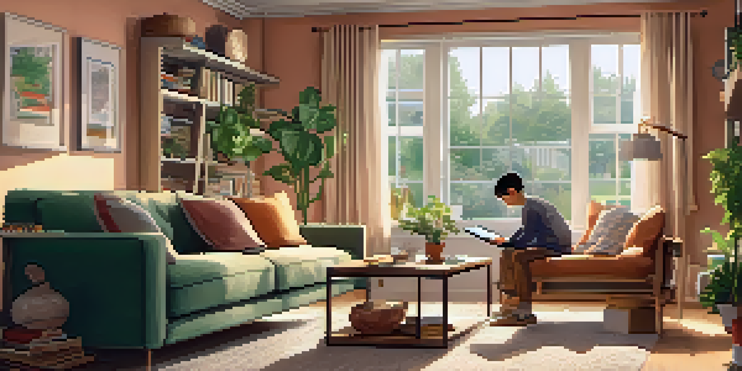 A parent and child sitting on a sofa, using a tablet together in a cozy living room.