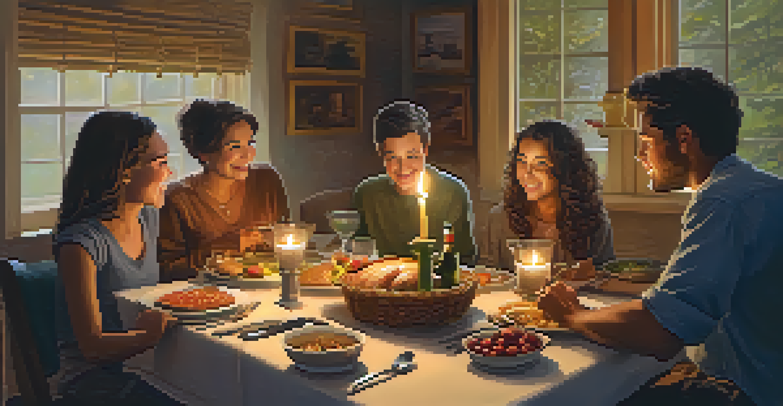 A family enjoying dinner together at a table, with no devices in sight, emphasizing the importance of personal interactions.