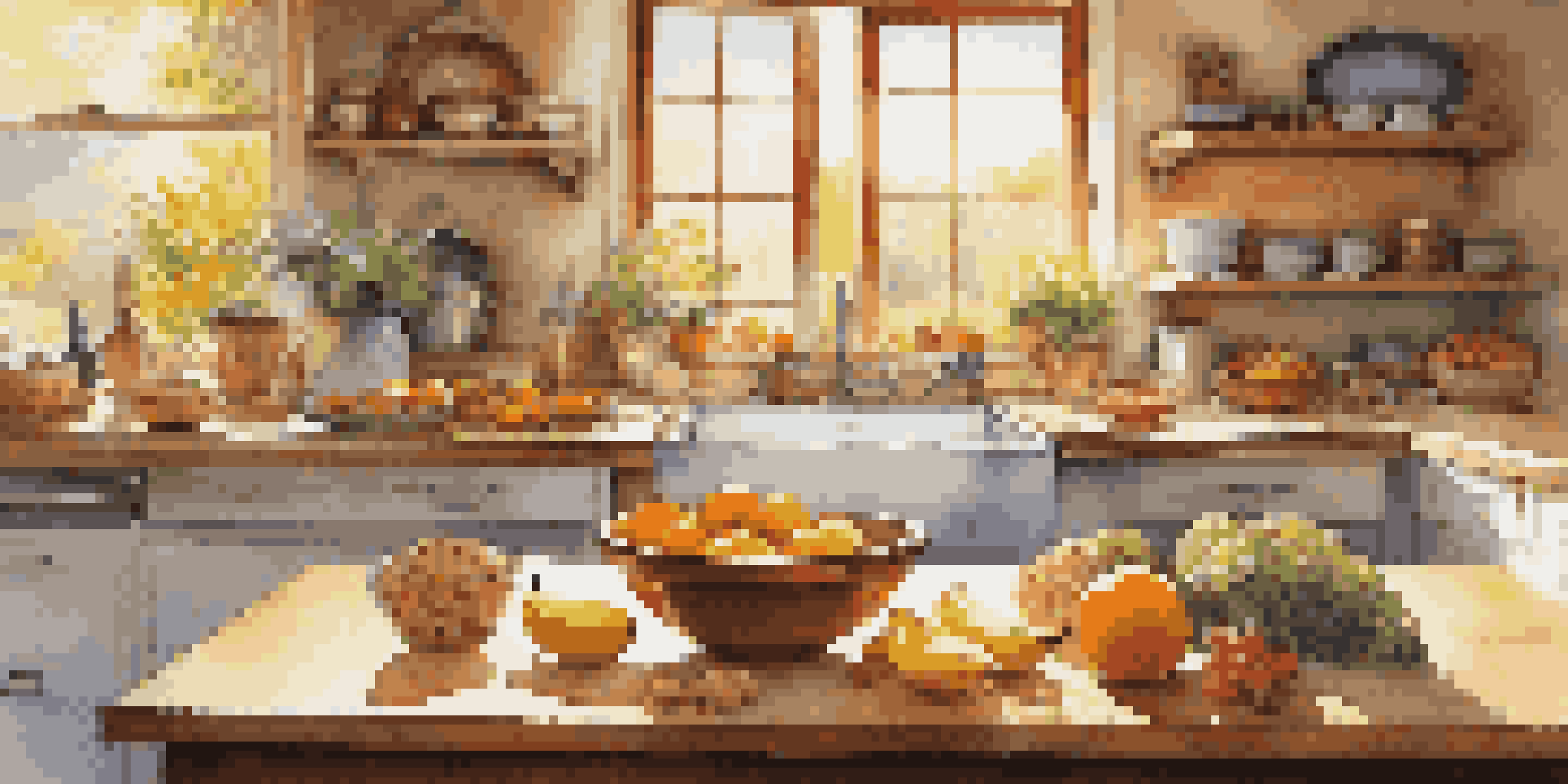 A bright kitchen showcasing a variety of healthy foods, including fruits, whole grains, and nuts, with sunlight streaming in.