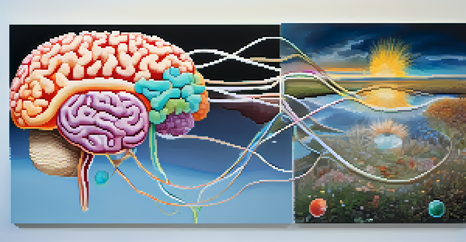 A split image showing a healthy gut on one side with colorful bacteria, and a calm brain on the other side with symbols of mental well-being.