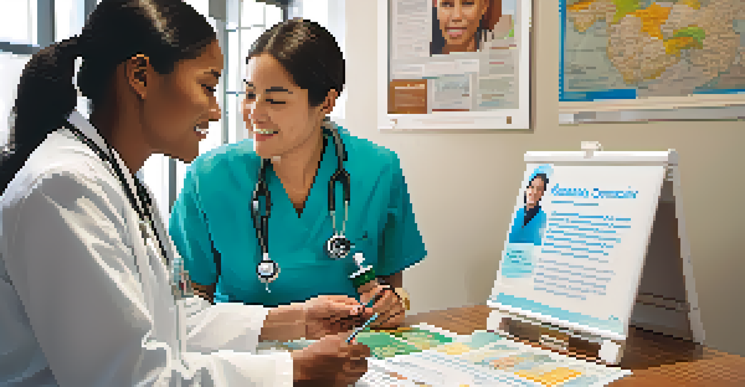 A healthcare provider using a translation device to communicate with a patient in a diverse clinic.