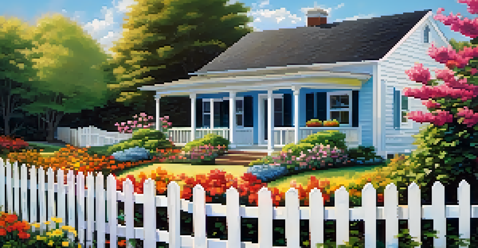A colorful garden with various flowers enclosed by a white picket fence, illuminated by sunlight under a clear blue sky.