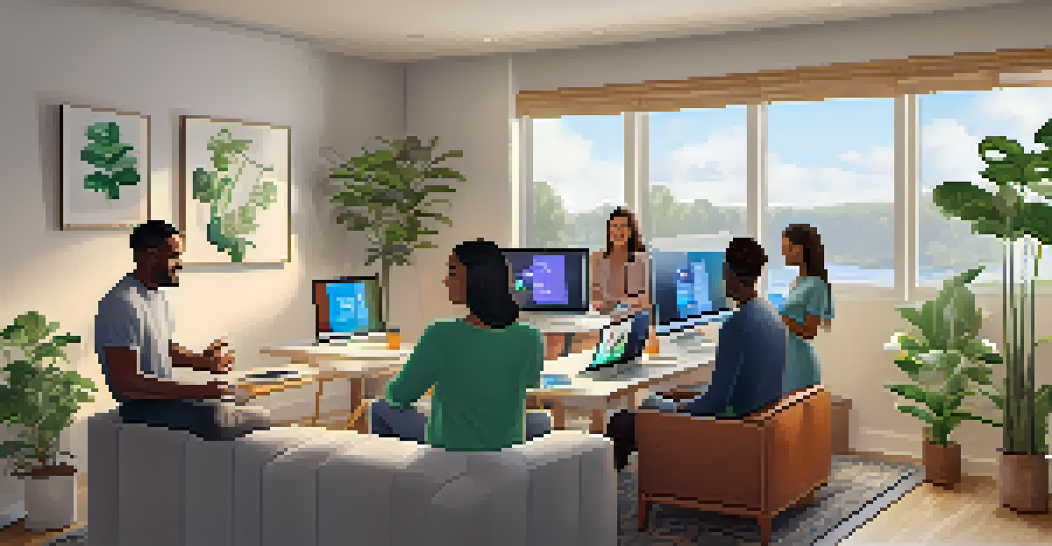 A diverse group of people participating in a virtual health consultation on their laptops in different home settings.