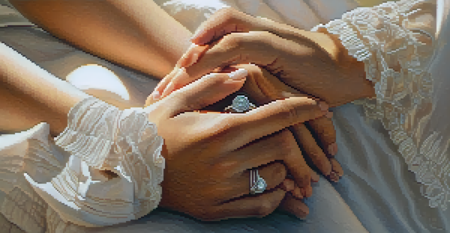 Close-up of two hands clasped together on a wooden table, symbolizing trust and emotional safety.