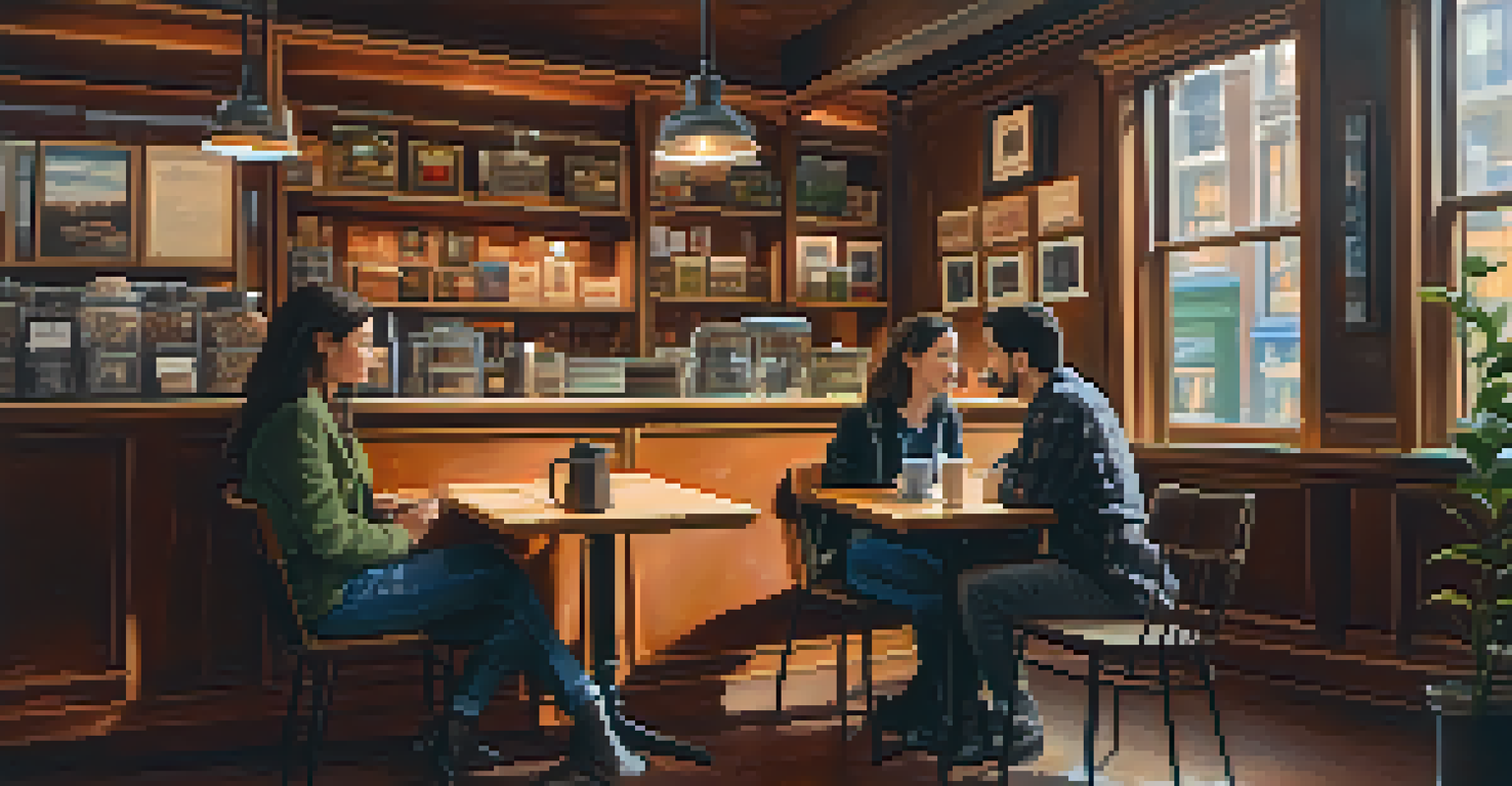 Two colleagues having a supportive conversation over coffee in a cozy cafe.