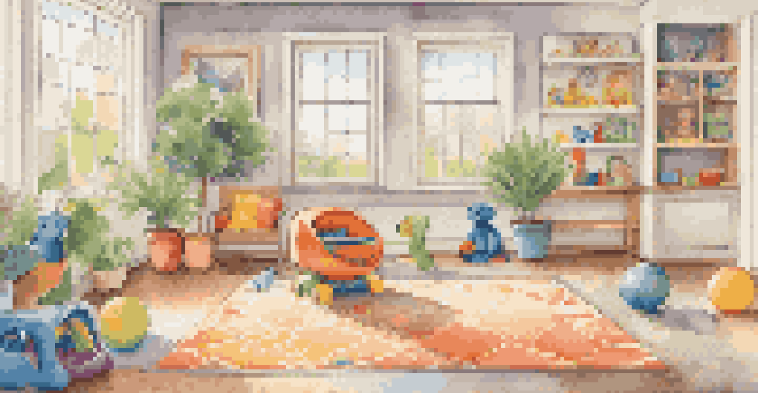 A safe and colorful play area for children and pets with non-toxic toys and natural light.