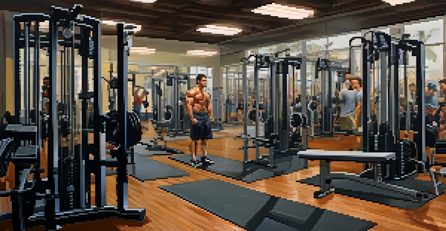 A person lifting weights in a gym, focused on strength training, surrounded by fitness machines and motivational posters.