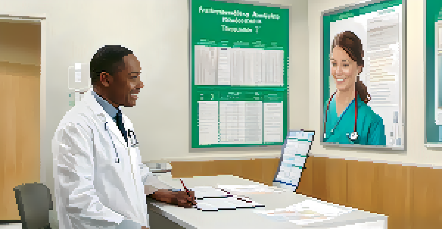 A healthcare provider reviews a family health history chart with a patient in a modern clinic setting.