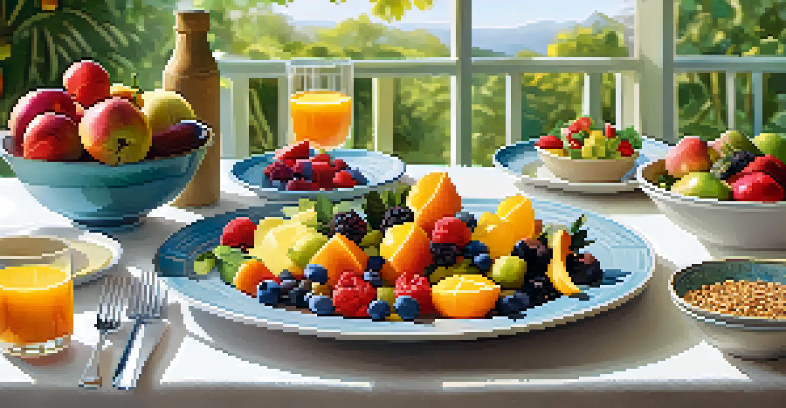A communal dining table filled with fresh, colorful meals at a wellness retreat.