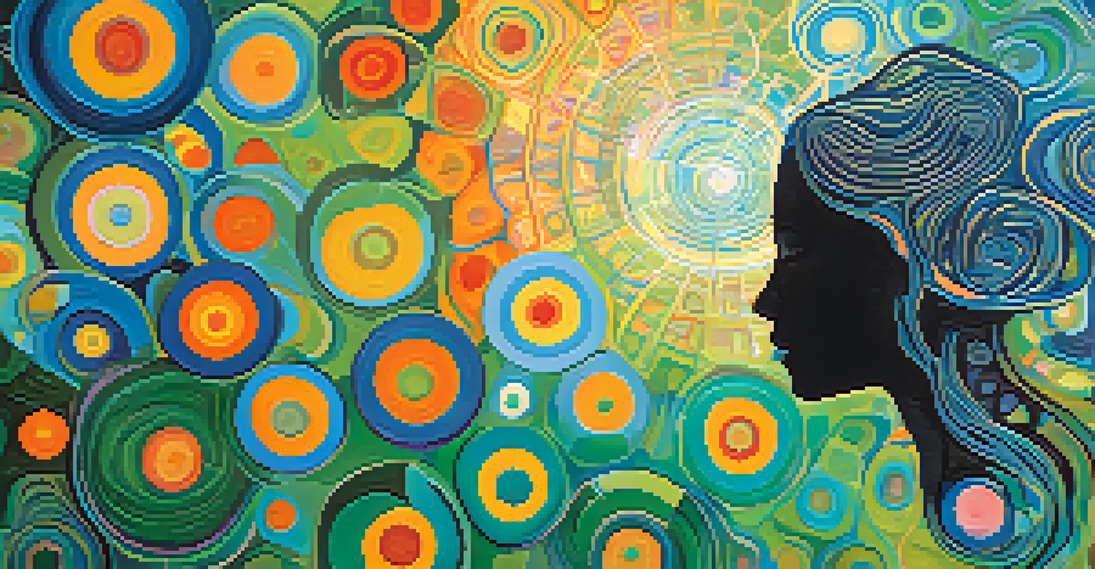 An abstract silhouette of a person with colorful patterns representing healing thoughts and energy.