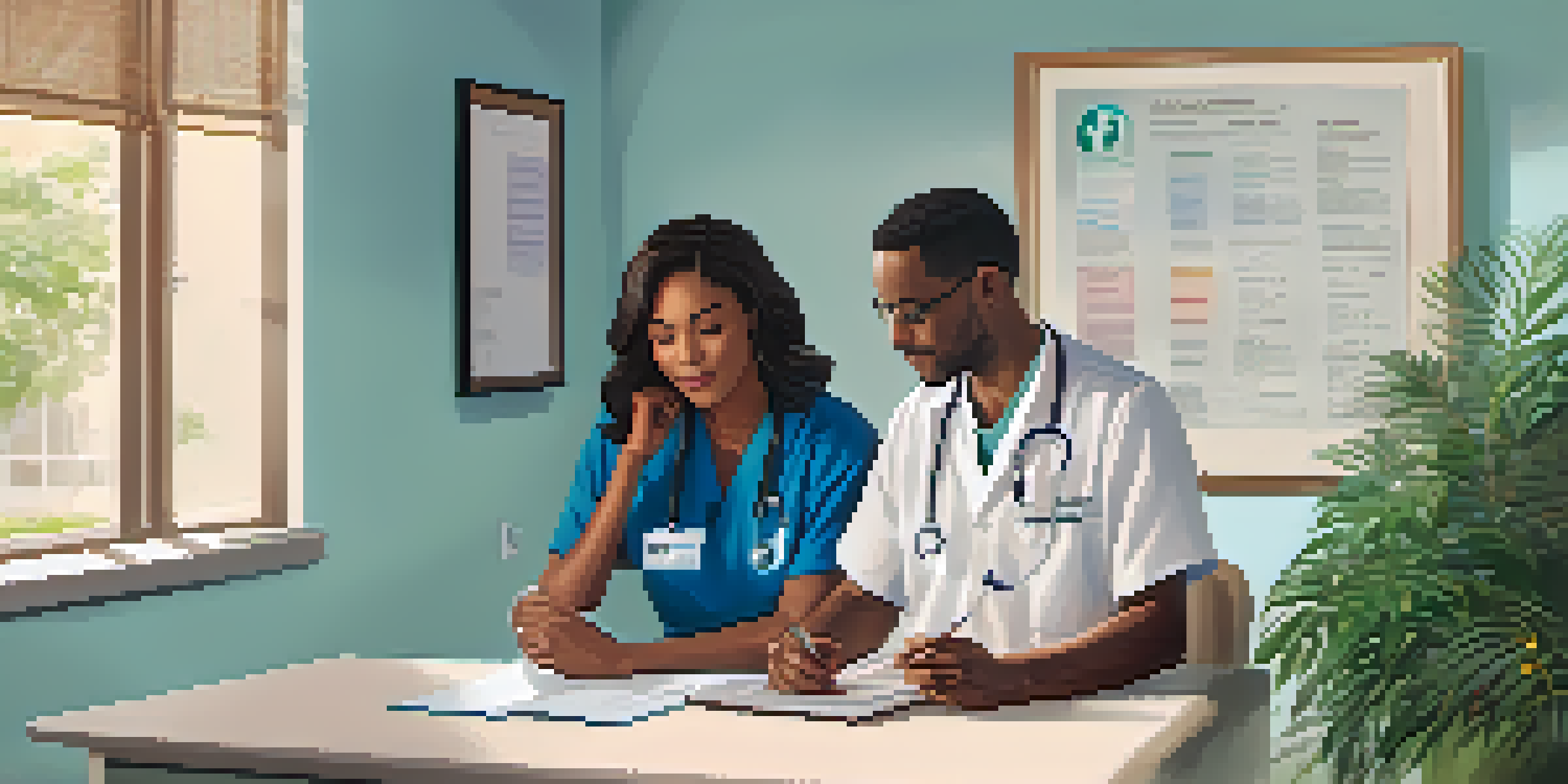 A healthcare provider discussing check-up results with a patient in a bright and calm medical office.